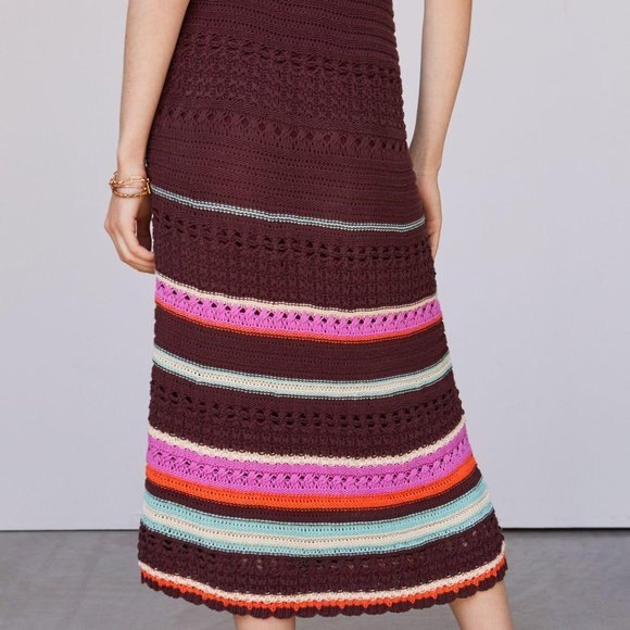 Anthropologie Maeve Striped Crochet Drawstring Waist Midi Skirt (NWT) - Picture 5 of 6